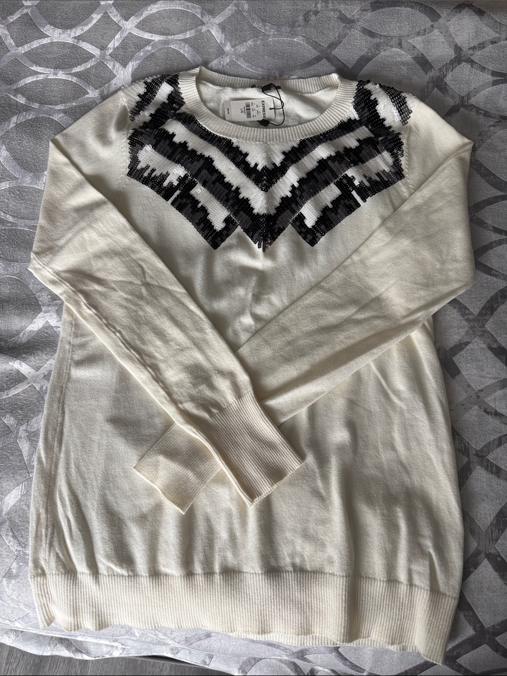 Express Cream Sweater with sequins detailing